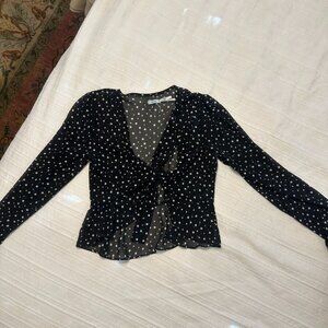 Urban Outfitters Kimchi Blue Polka Dot Ruffle Trim Tie Front Top